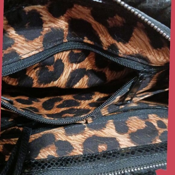 Brighton Black Snake Embossed Leather Shoulder Bag W/ Braided Strap & Satin Lini - Picture 11 of 16